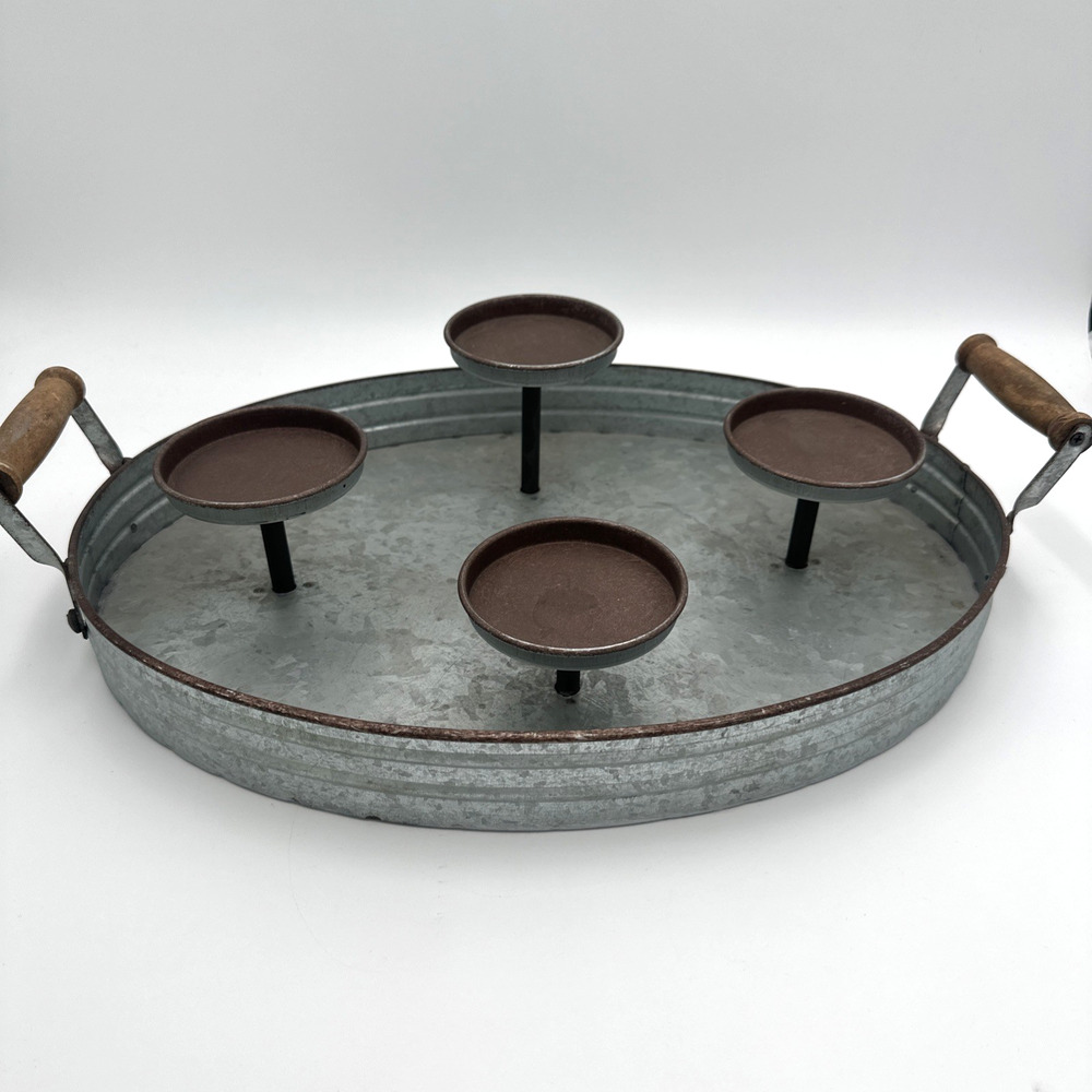Galvanized Tray 4 Pillar Candle Holder